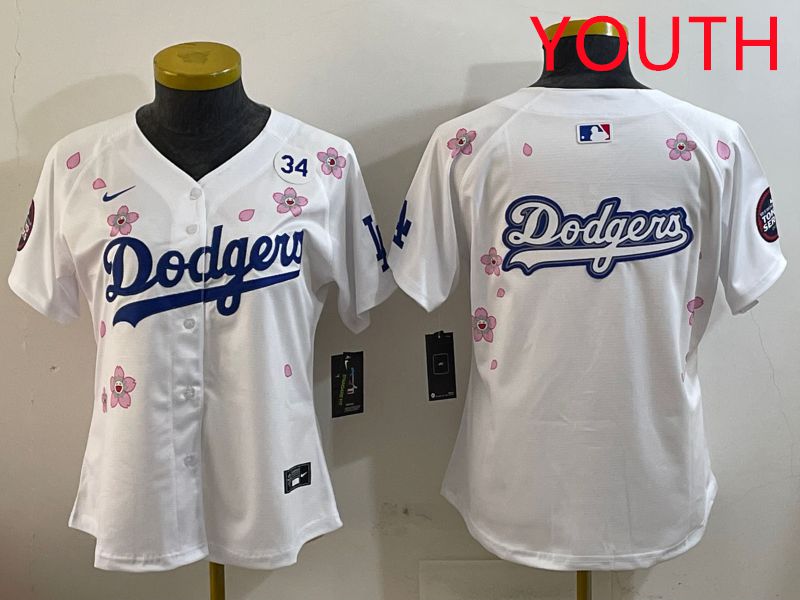 Youth Los Angeles Dodgers Blank White Sakura Edition 2025 Nike MLB Jersey style 17->youth mlb jersey->Youth Jersey